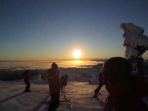 Sunset skiing