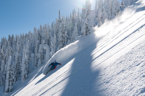 Pow turn on catskiing terrain