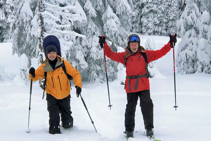 Touring up in search of fresh lines after our avalanche training.