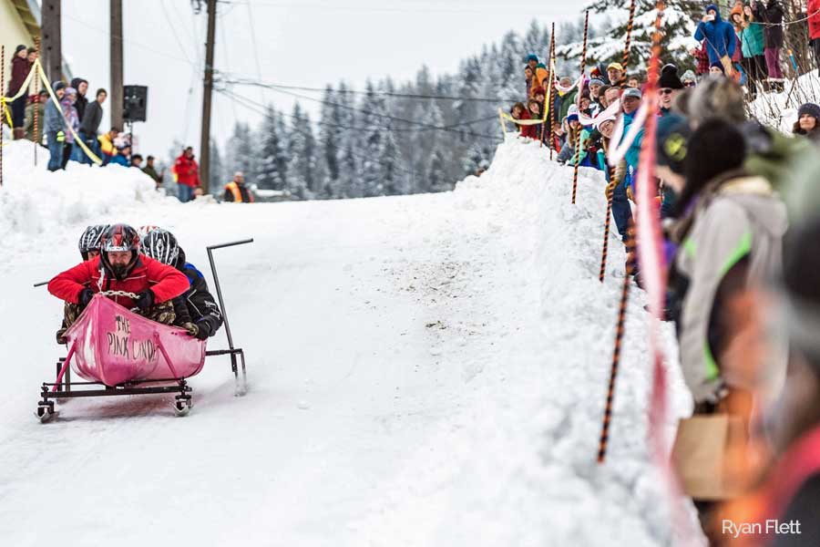 A hill. A kayak. Several grown men. And snow. What could go wrong?